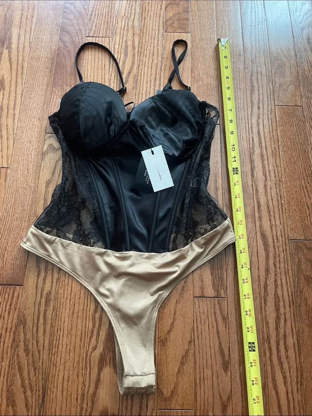 JLUXLABEL Black Nude Lace Bodysuit Sz Large NWT *Flaw*